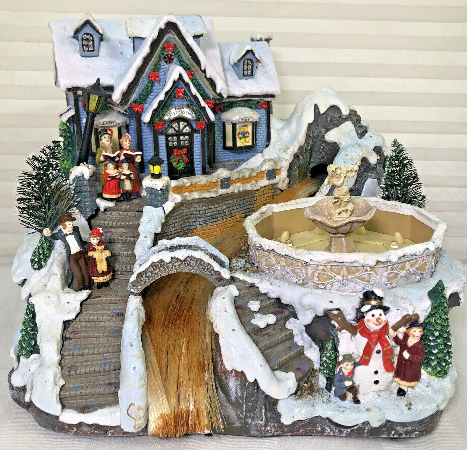 RARE Lemax Christmas Village Landscape WATERFALL WITH  house, singers  