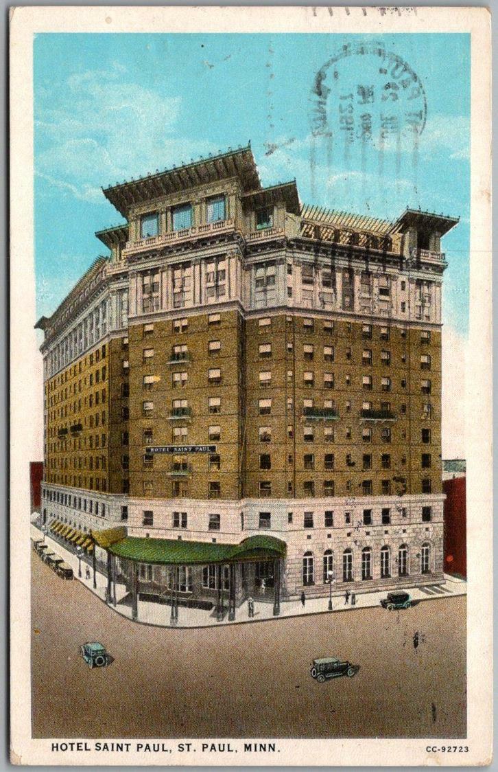 Vintage St. Paul, Minnesota Postcard HOTEL SAINT PAUL Street View / 1927 Cancel