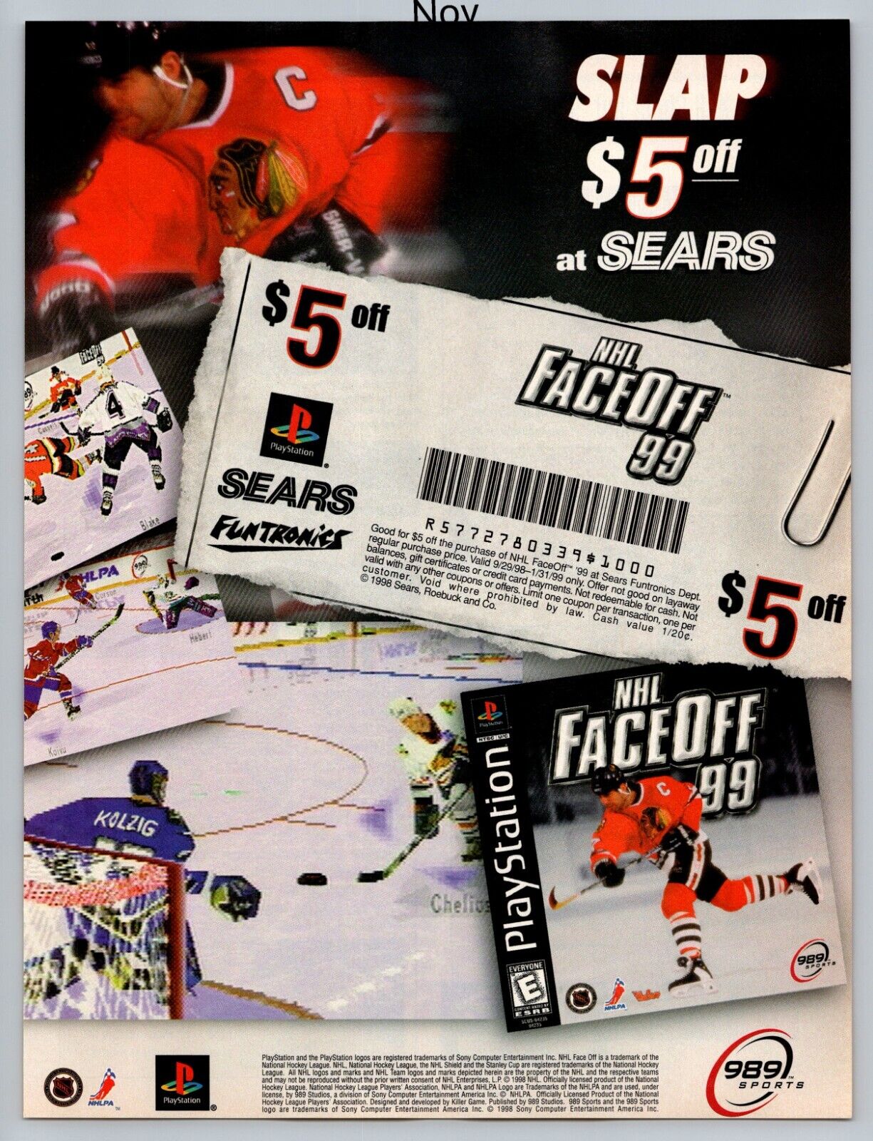 NHL Face Off 99 Playstation PS1 Game Promo 1998 Full Page Print Ad