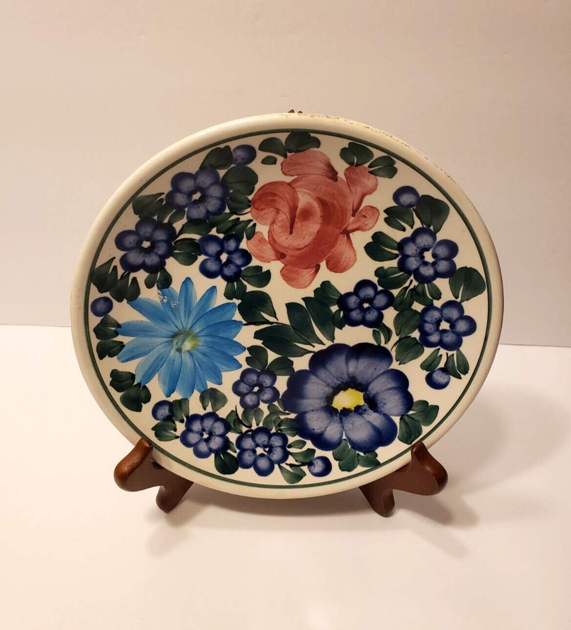 Vintage Hand Painted Floral Polish ZF Kolo Plate Decorative Blue White Wall