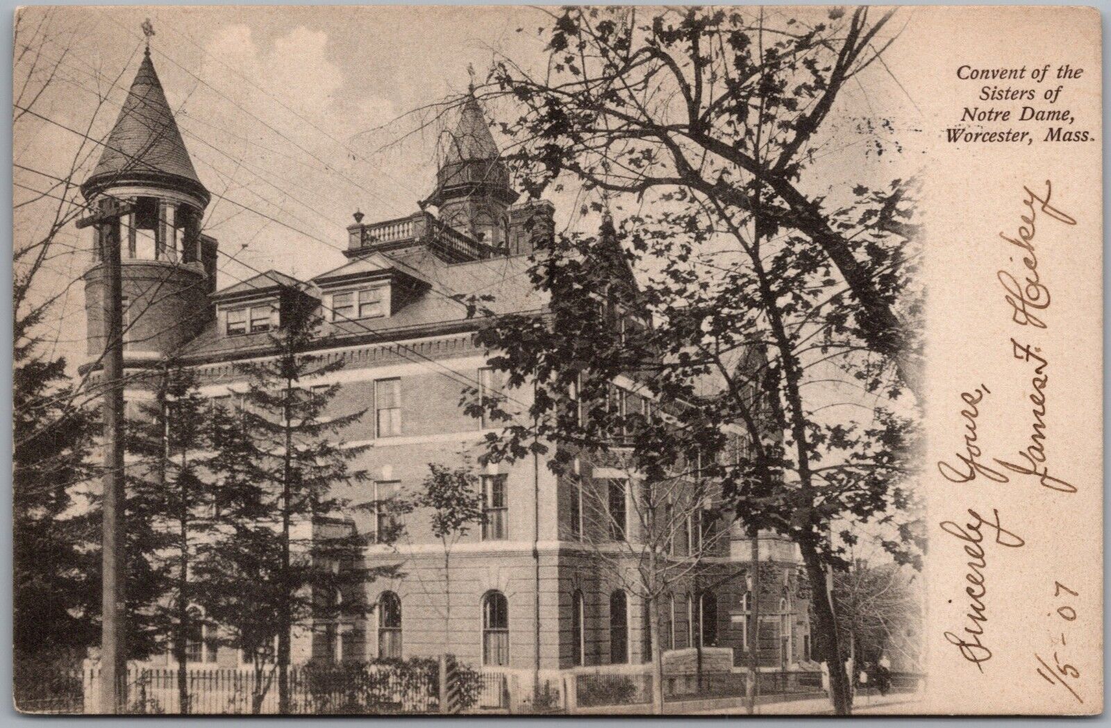 Convent Of The Sisters Of Notre Dame Worcester Massachusetts 1907 Postcard Z315