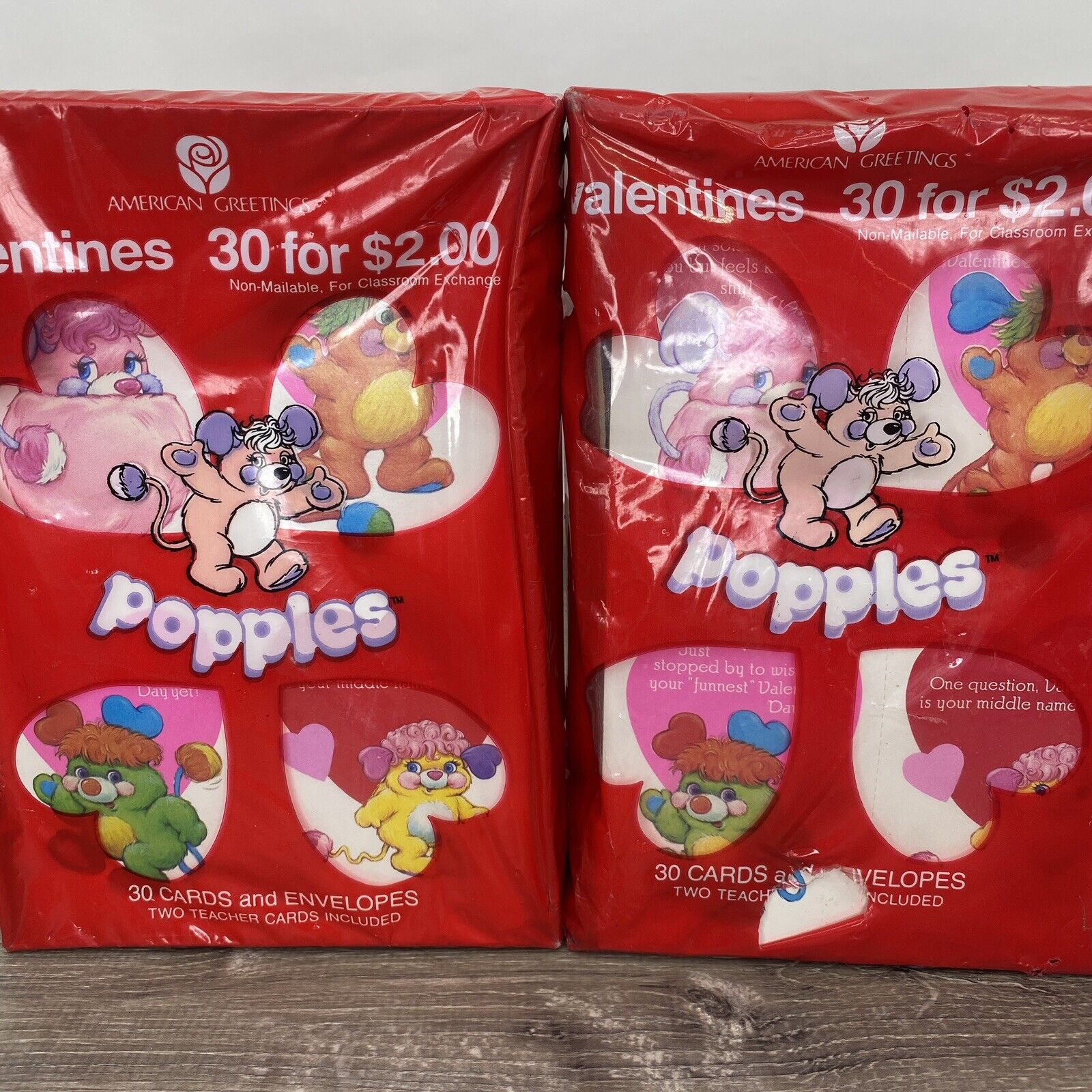 Lot/2 Boxes Vntg Popples Valentine Classroom 30x2=60 Cards NOS Sealed 1986