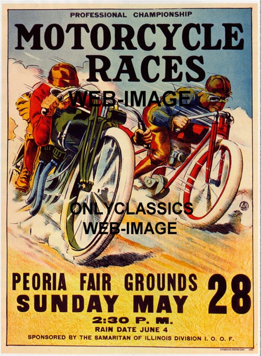 1916 PEORIA IL STATE FAIRGROUNDS MOTORCYCLE RACING 12X18 POSTER INDIAN HARLEY
