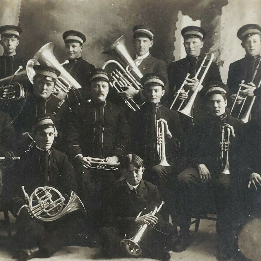 Montrose South Dakota 1909 Town City Brass Band Horn Players RPPC Postcard F259