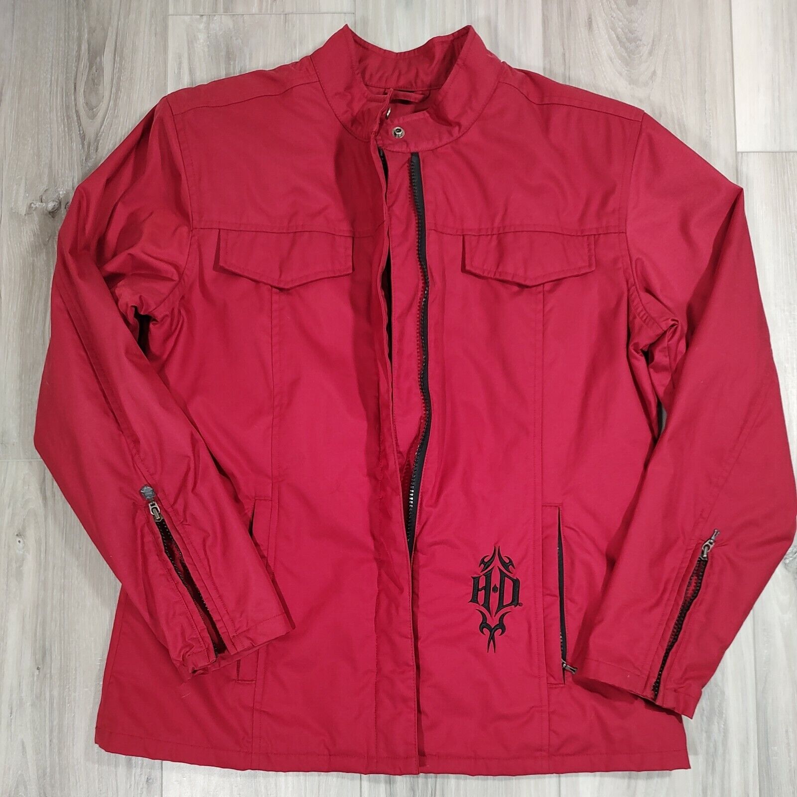 Harley-Davidson Jacket Women\'s Small Red Full Zip Embroidered H-D Logo Used