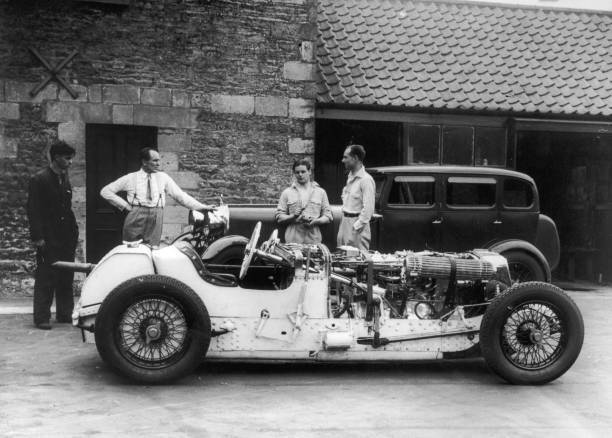 Amherst Villiers standing with Villiers racing car 1930 Motor Racing OLD PHOTO