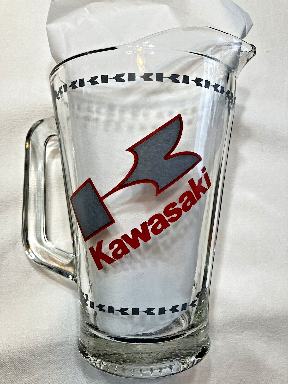 Rare Kawasaki motorcycle advertising glass beer pitcher Approx. 1.5 liters