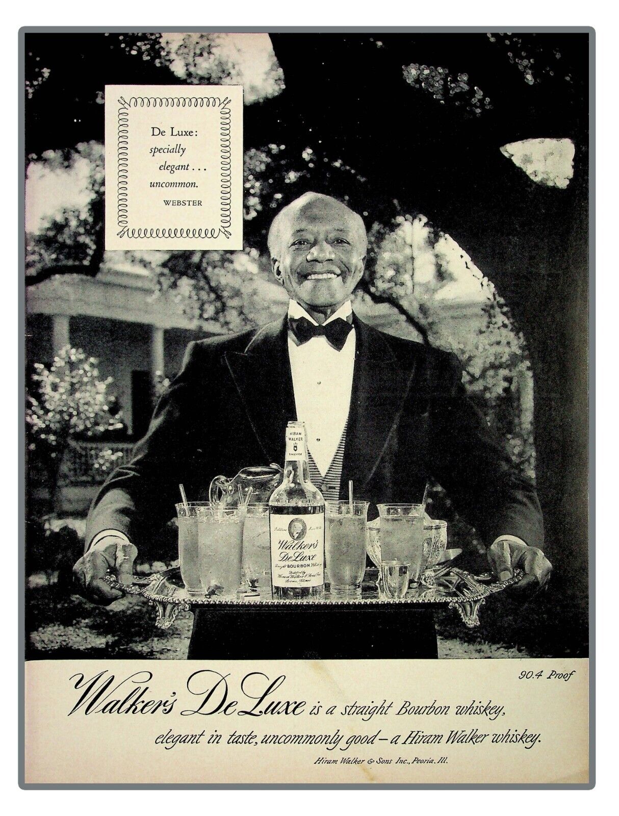 Vintage 1952 Walker\'s DeLuxe Whiskey Butler With Serving Tray Print Ad