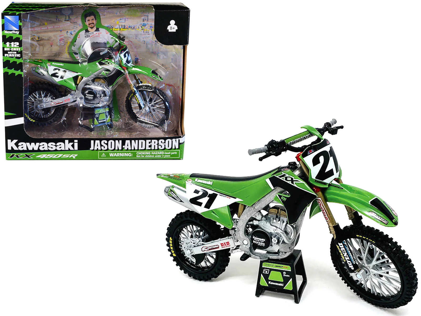 Kawasaki KX450SR Bike Motorcycle 21 Jason Anderson and Racing Team 1/12 Model