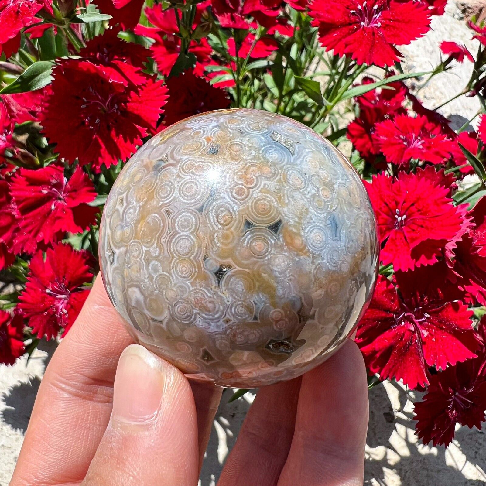238g Rare Natural Ocean Jasper Sphere Quartz Crystal Ball Reiki Stone