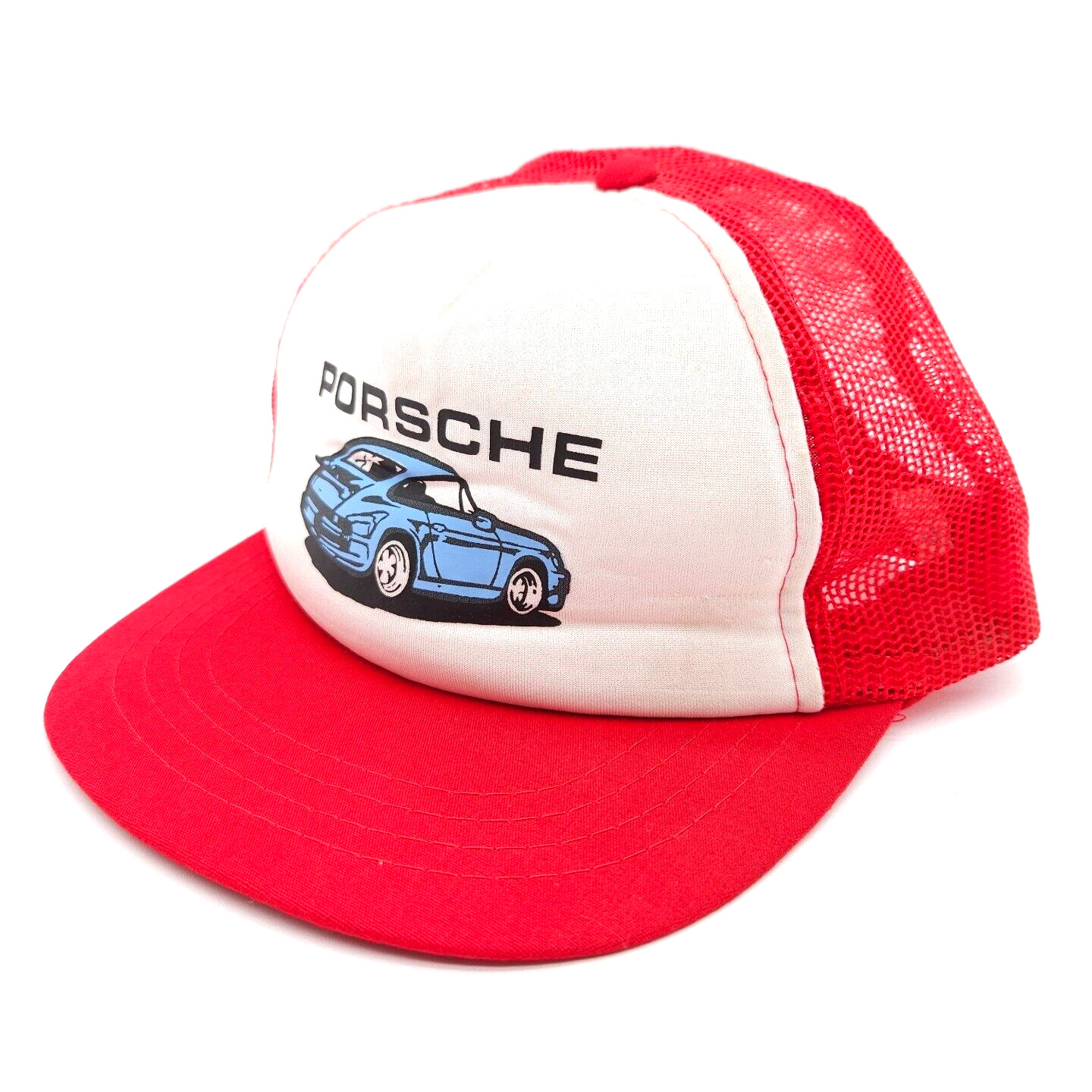 Vintage Porsche Car Snapback Trucker Mesh Hat Ball Cap Boys Car 80\'s 90\'s Red