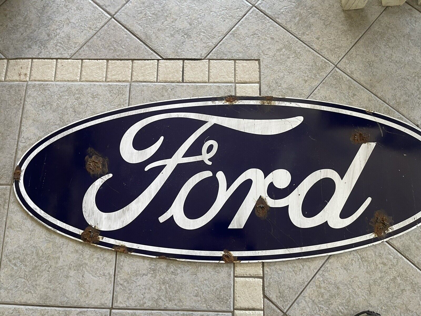 Antique style Barn find Look Ford Dealer Sales Service Blue Oval Sign