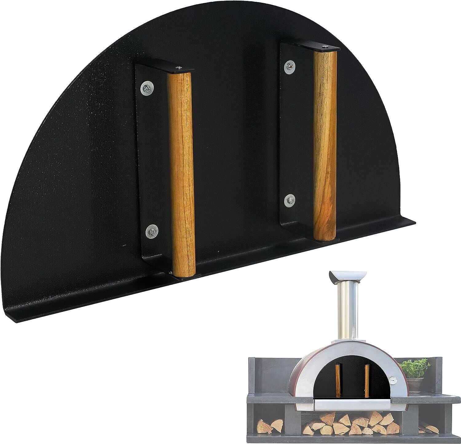 Pizza Oven Door - 11”(H) X 20”(W) With Wooden Handle - Pizza Oven Accessories