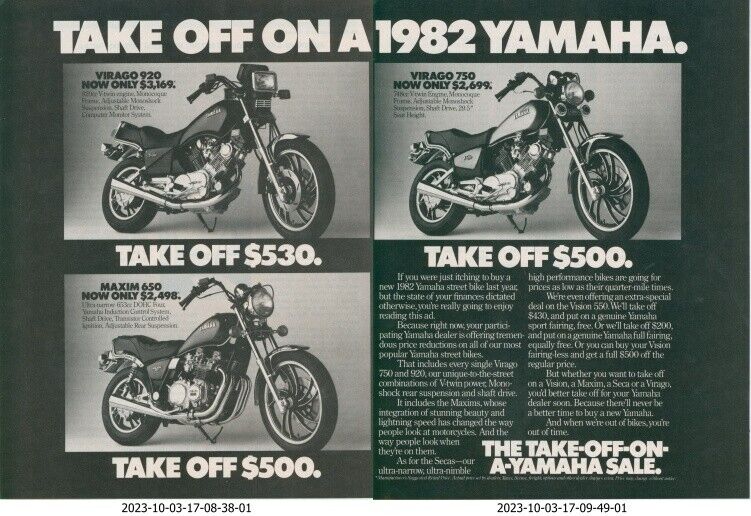 1983 Yamaha Virago 920 750 Maxim 650 Street Bike Motorcycle Vtg Print Ad SI16