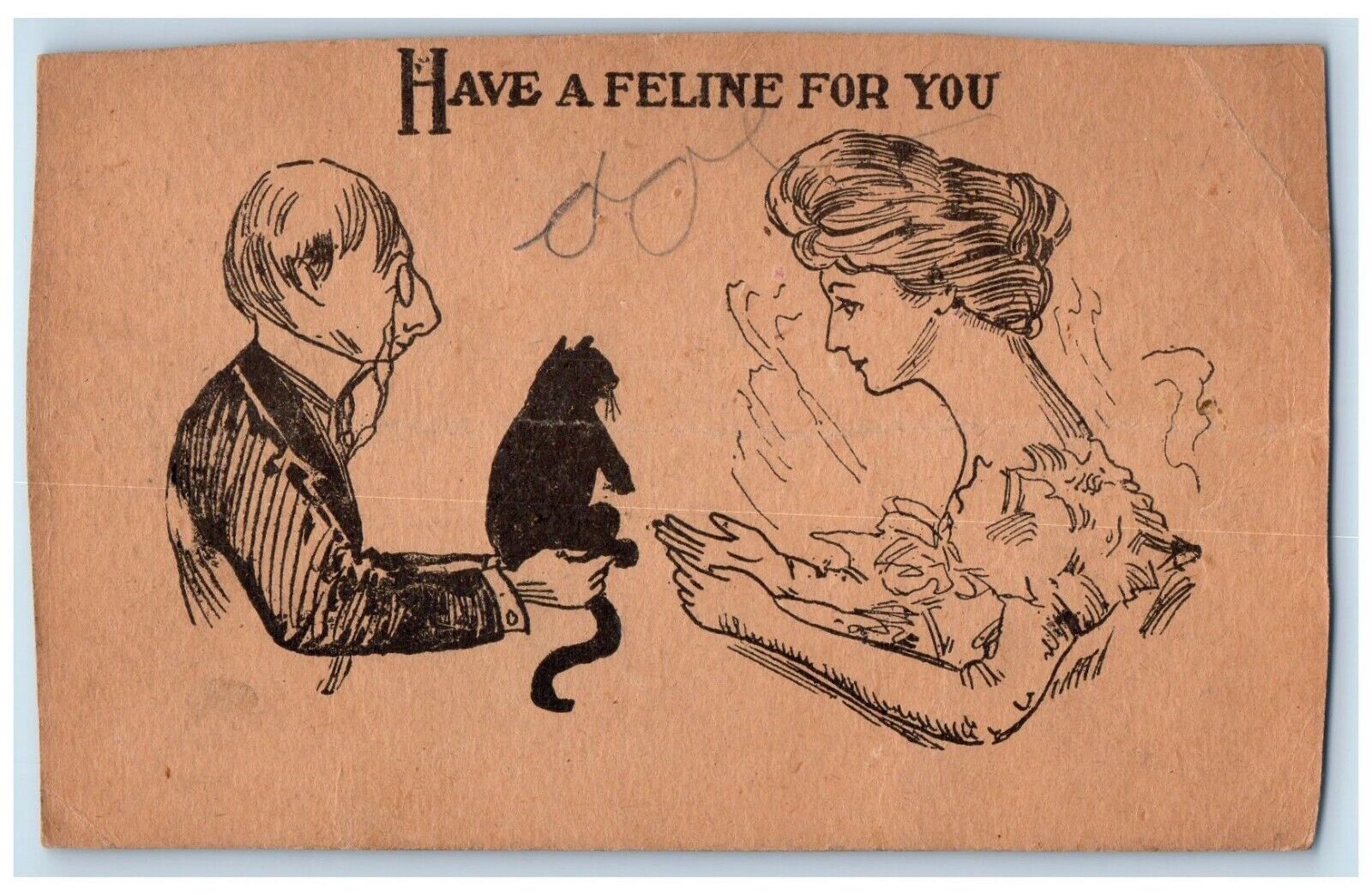 c1905 Old Man Black Cat Present Gift Nash Unposted Antique Postcard