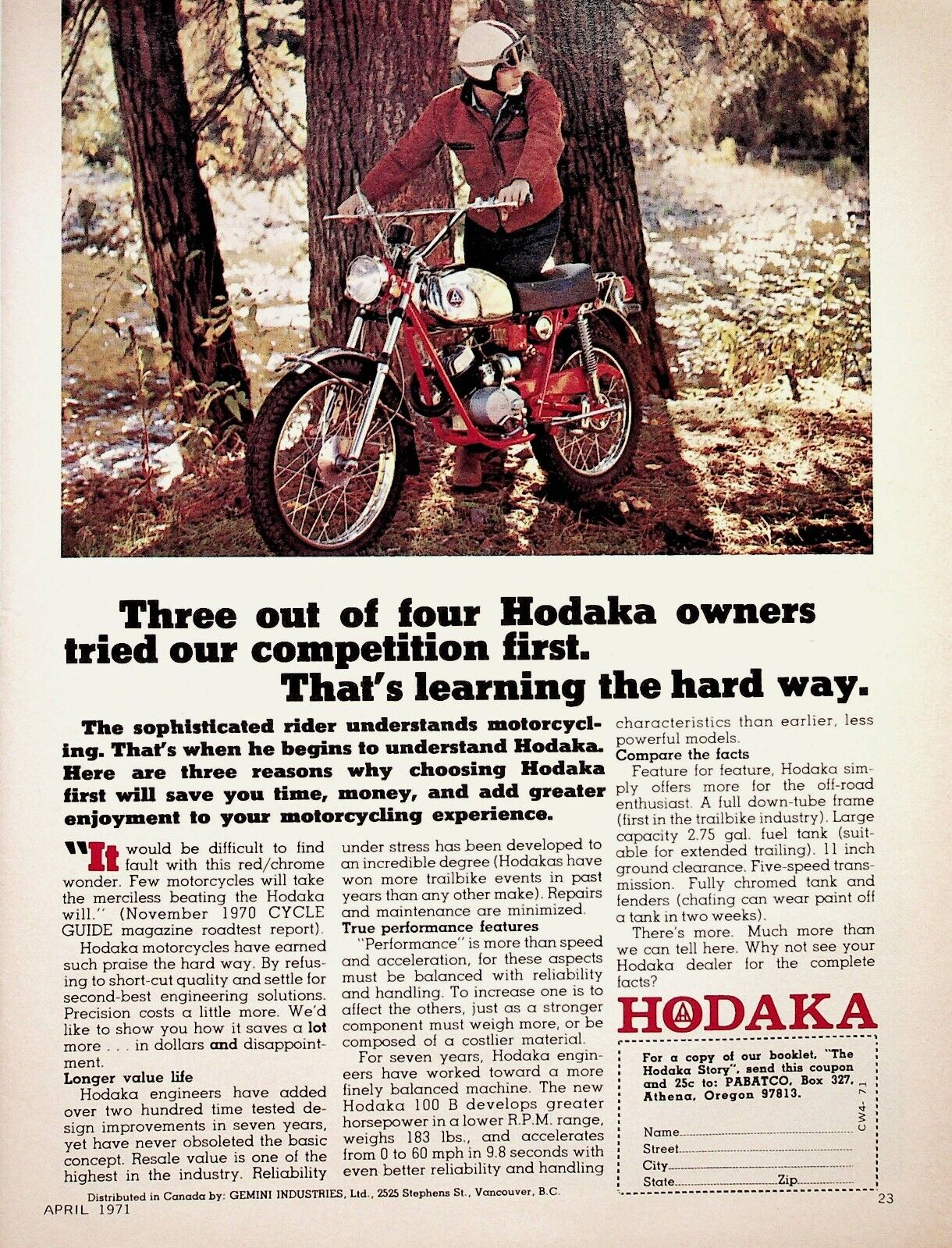 1971 Hodaka 100B - Vintage Motorcycle Ad