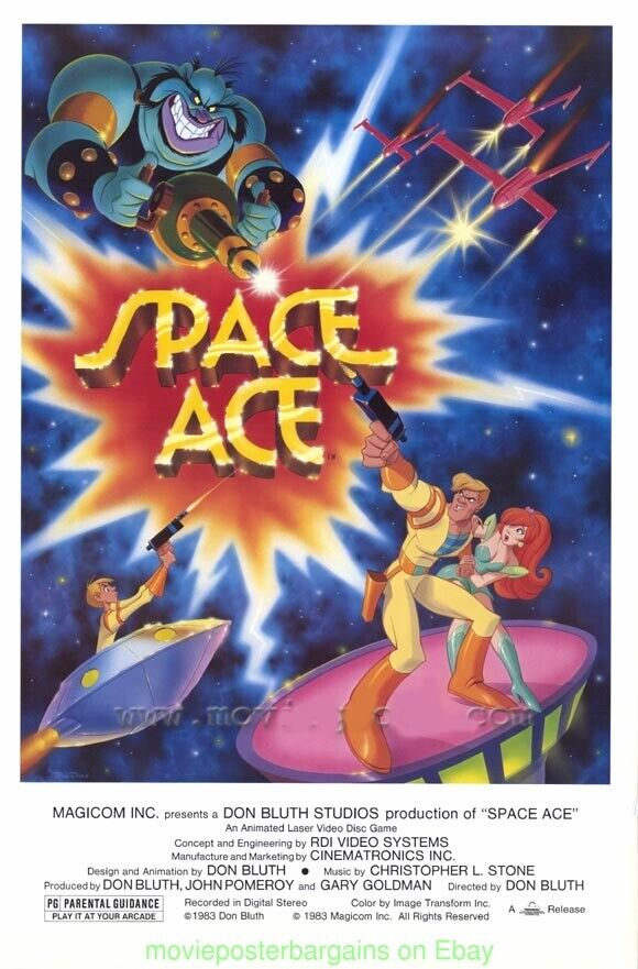 SPACE ACE GAME MOVIE POSTER 27x41 DON BLUTH ANIMATION RARE EARLY 80's GAME PROMO