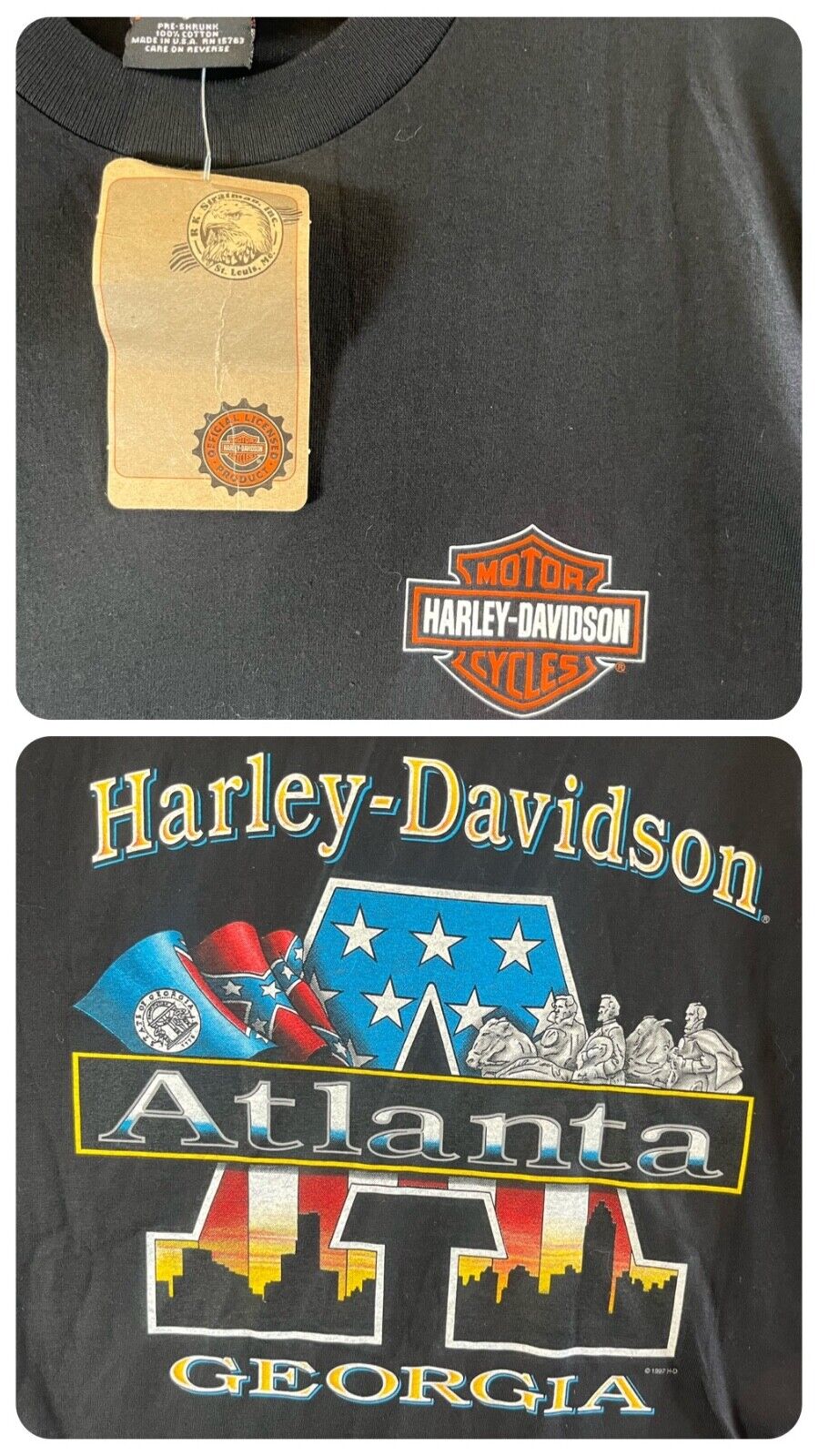 Vintage Harley Davidson ATLANTA T-Shirt Mens Size L Motorcycle Black NEW