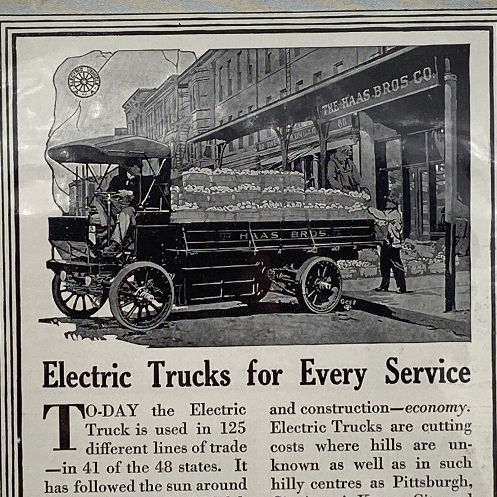 1913  Electric Vehicle Association Print Ad Electric Trucks Vtg Original Art