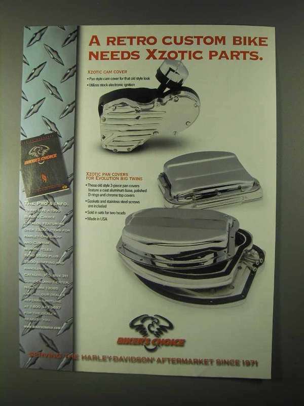 1999 Biker\'s Choice Xzotic Pan Covers Ad - Retro
