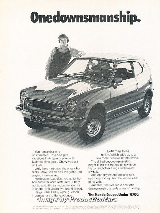 1972 Honda Coupe 286BSP - Original Advertisement Print Art Car Ad J662