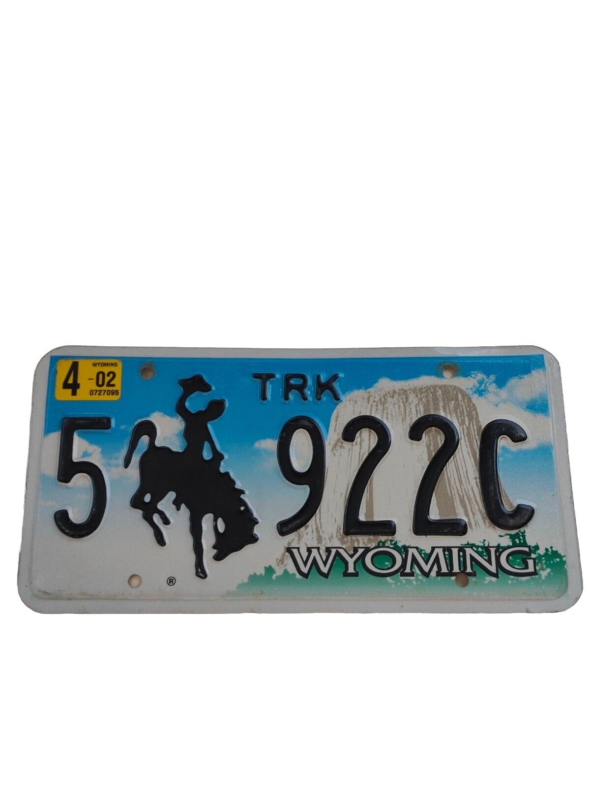 \'02 Wyoming Truck License Plate Cowboy Horse Blue Sky 5🏇922C Mancave Pub Garage
