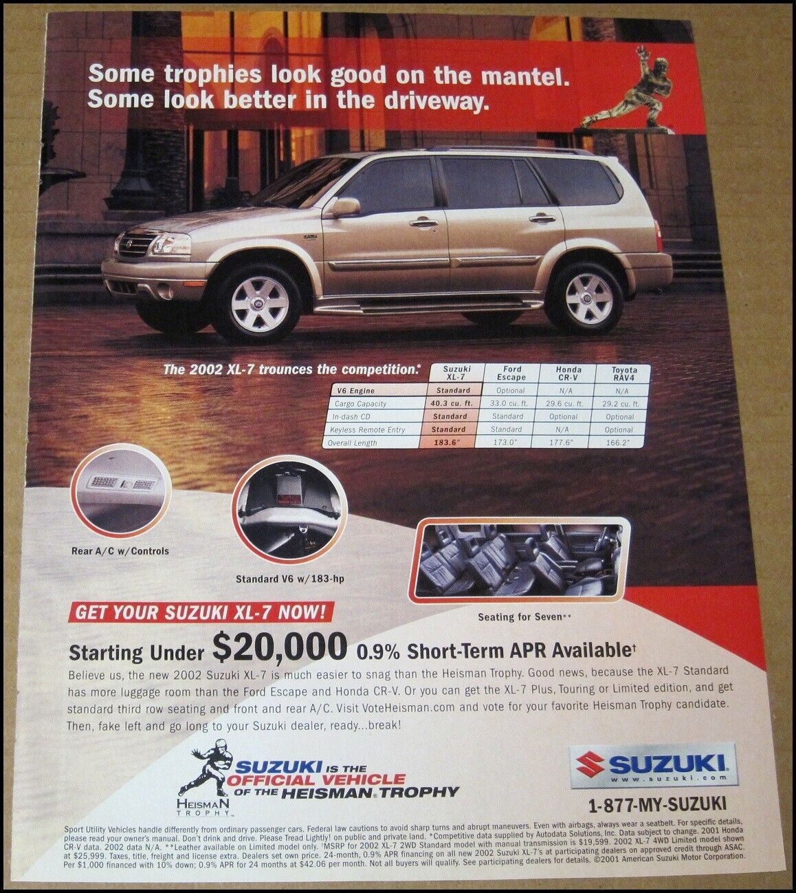 2002 Suzuki XL-7 SUV Print Ad 2001 Automobile Car Advertisement Vintage XL7
