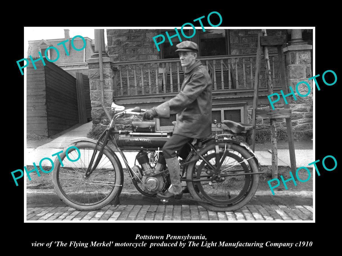 OLD HISTORIC PHOTO OF POTTSTOWN PENNSYLVANIA THE FLYING MERKEL MOTORCYCLE c1910