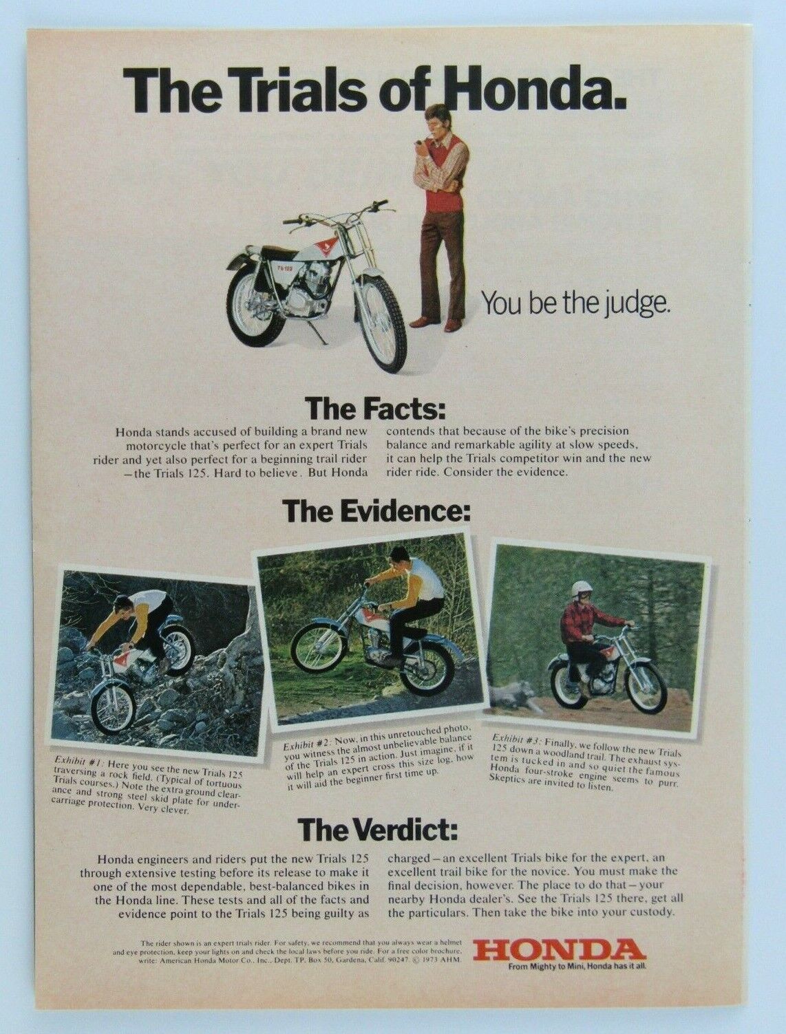 1973 Honda Trail 125 Vintage Trials Of A Honda Original Print Ad-8.5 x 11\
