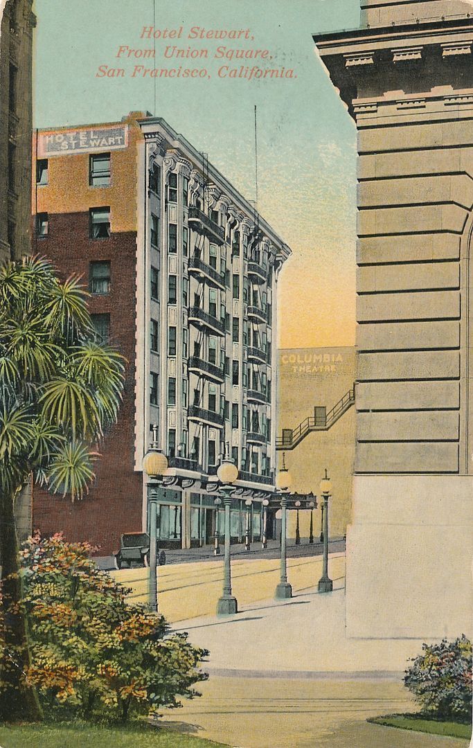 SAN FRANCISCO CA - Hotel Stewart From Union Square Postcard - 1916