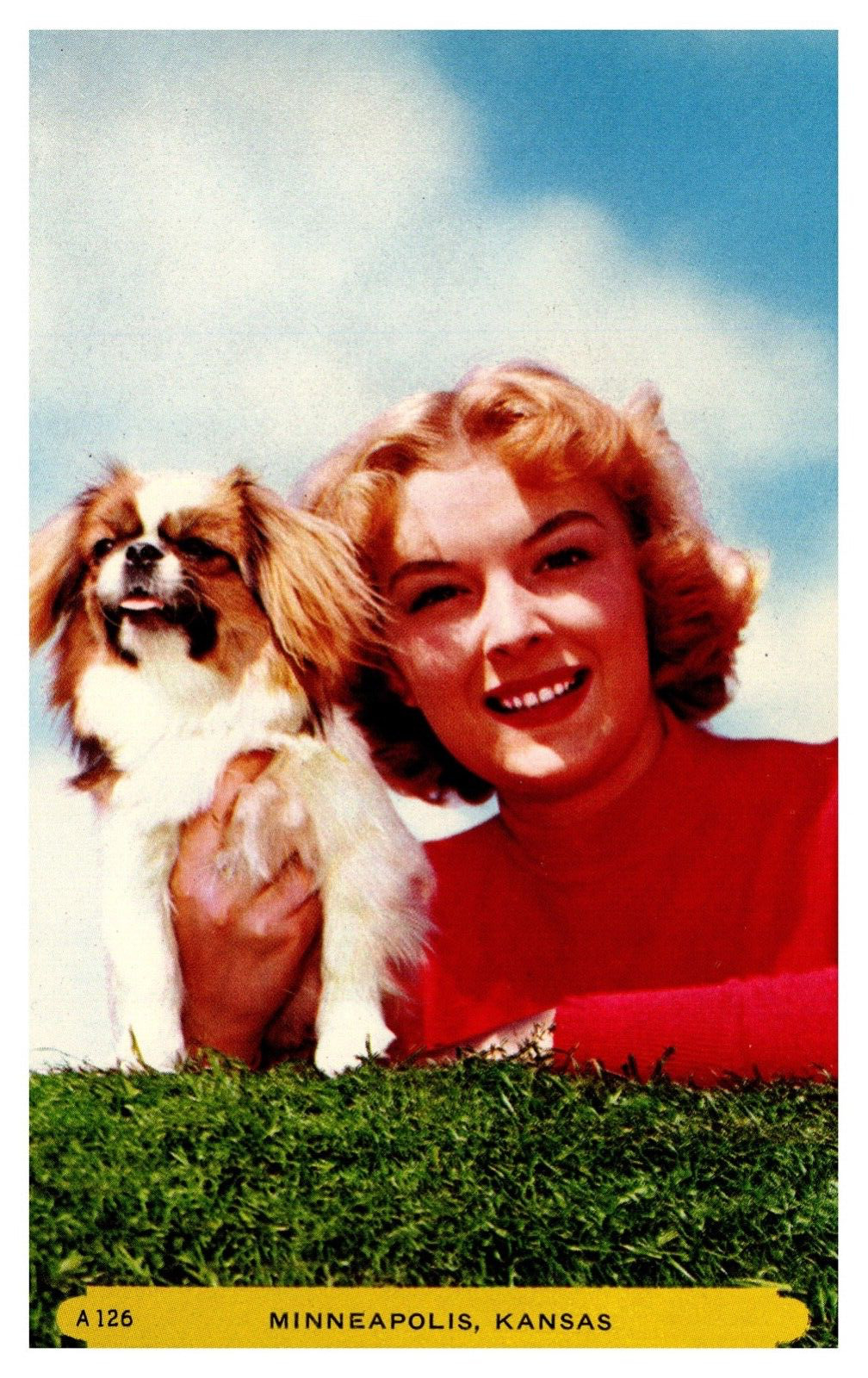 Minneapolis KS Kansas Women and Dog A126 Chrome Postcard