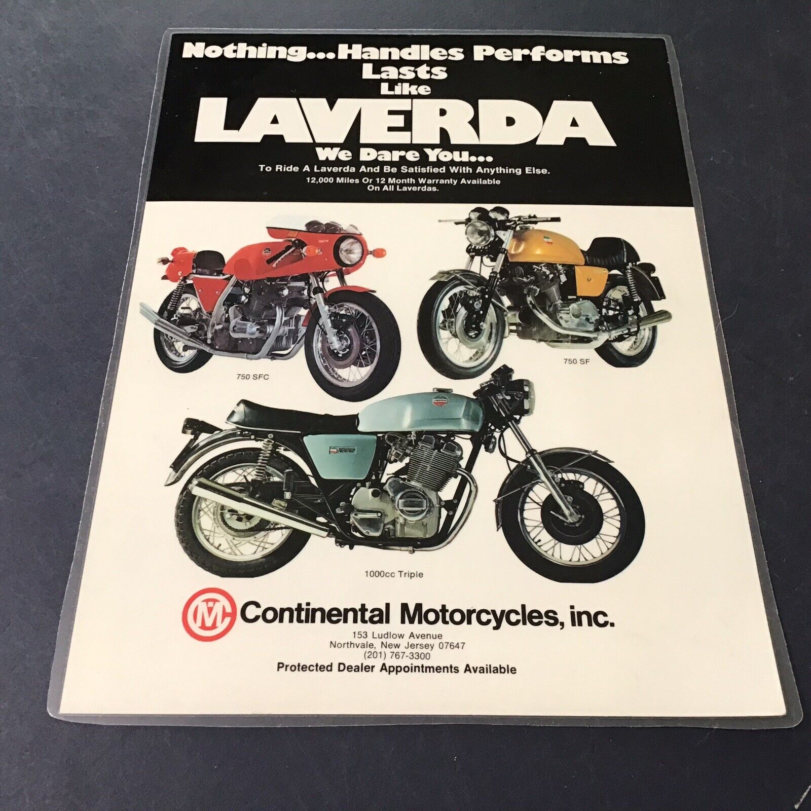 1976 Laverda 750SF/750SFC/1000 Triple 8.5x11 full color laminated original ad