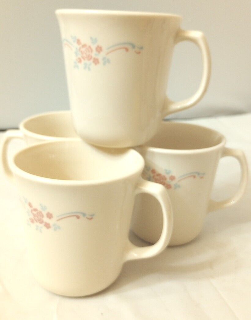 Lot Of 4 Vintage Corning English Breakfast D Handle Set Of Four Coffee Mugs GUC