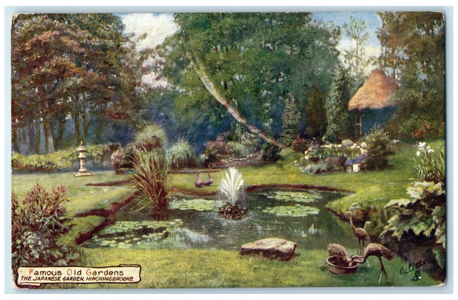 1908 Japanese Garden Hinchingbrooke Huntingdon England Oilette Tuck Art Postcard