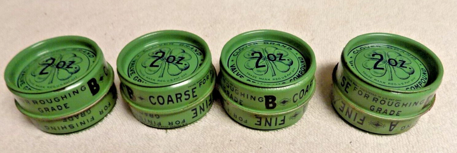 4 Cans Vintage NOS Advertising Clover Valve Grinding Tin Course & Fine 2 oz
