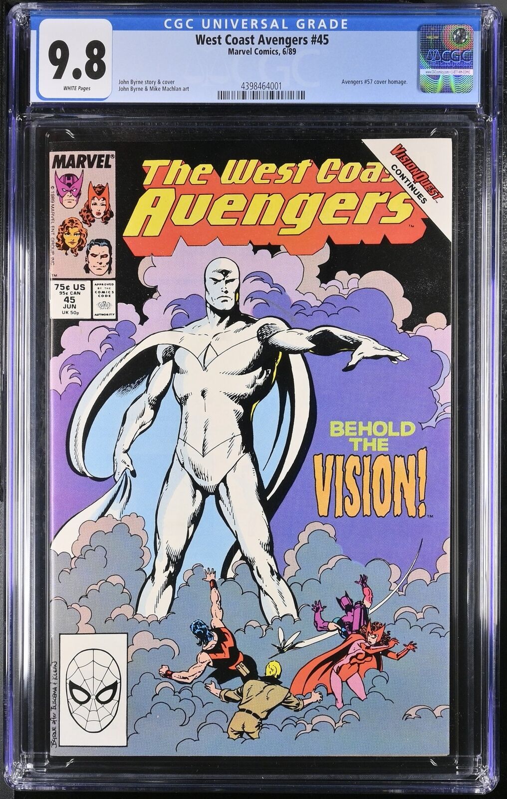 West Coast Avengers #45 CGC NM/M 9.8 White Pages 1st Appearance White Vision
