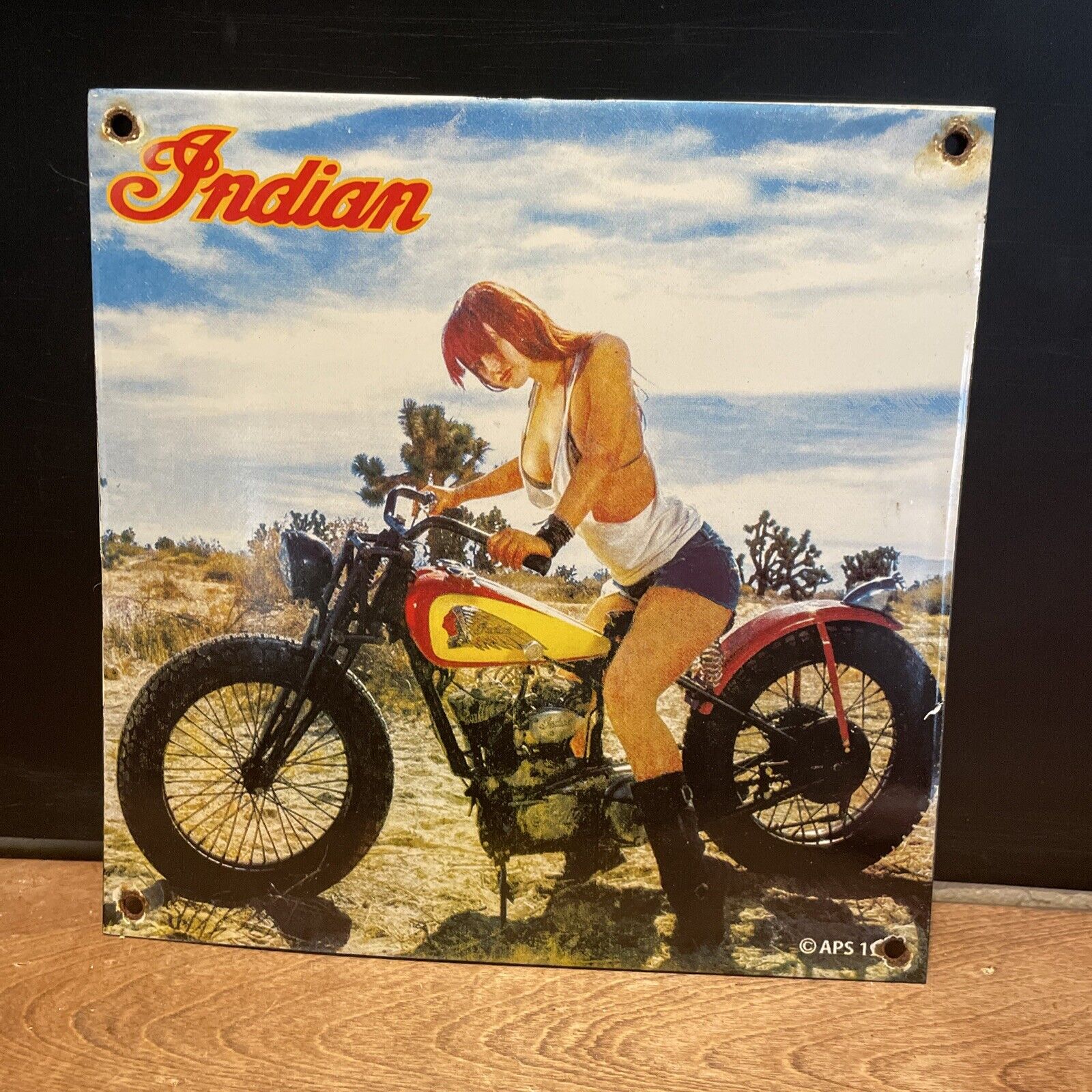 VINTAGE STYLE ''INDIAN'' MOTORCYCLES PUMP PLATE PORCELAIN SIGN 10X10 INCH