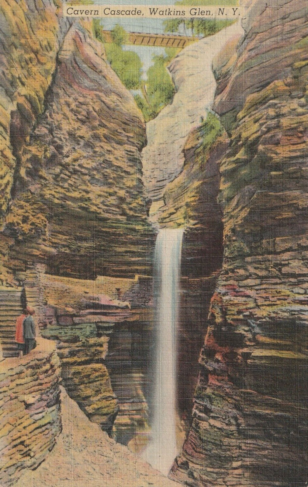 Vintage Postcard Cavern Cascade Watkins Glen State Park New York Posted