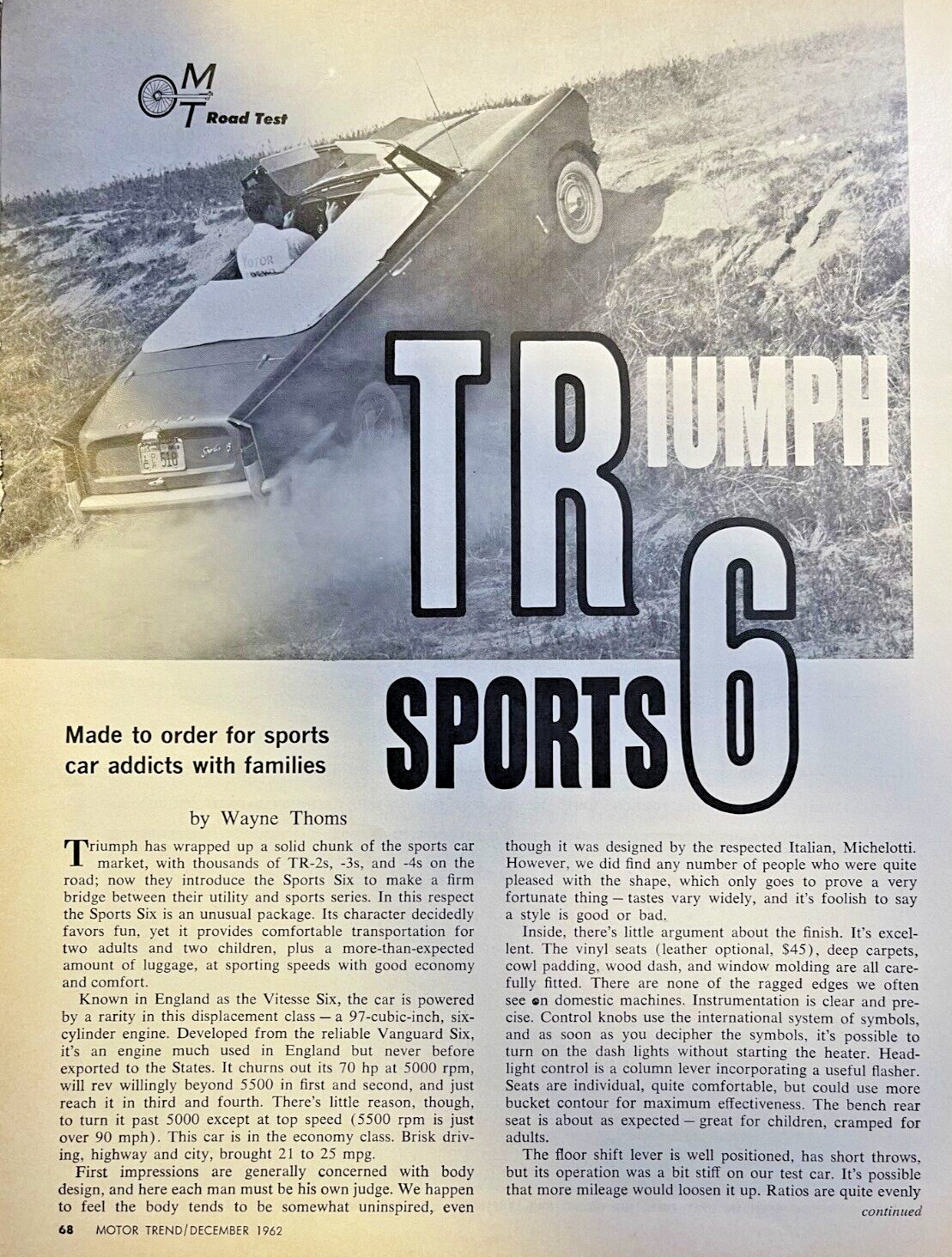 1962 Road Test Triumph Sports 6