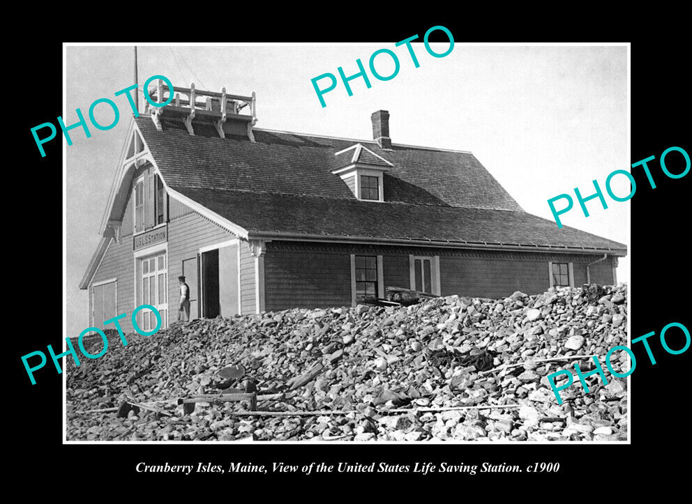 OLD LARGE HISTORIC PHOTO CRANBERRY ISLES MAINE THE COAST GUARD STATION c1900