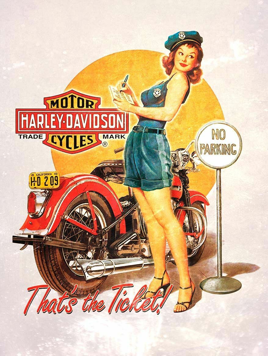HARLEY DAVIDSON THAT\'S THE TICKET HEAVY DUTY USA MADE METAL ADVERTISING SIGN