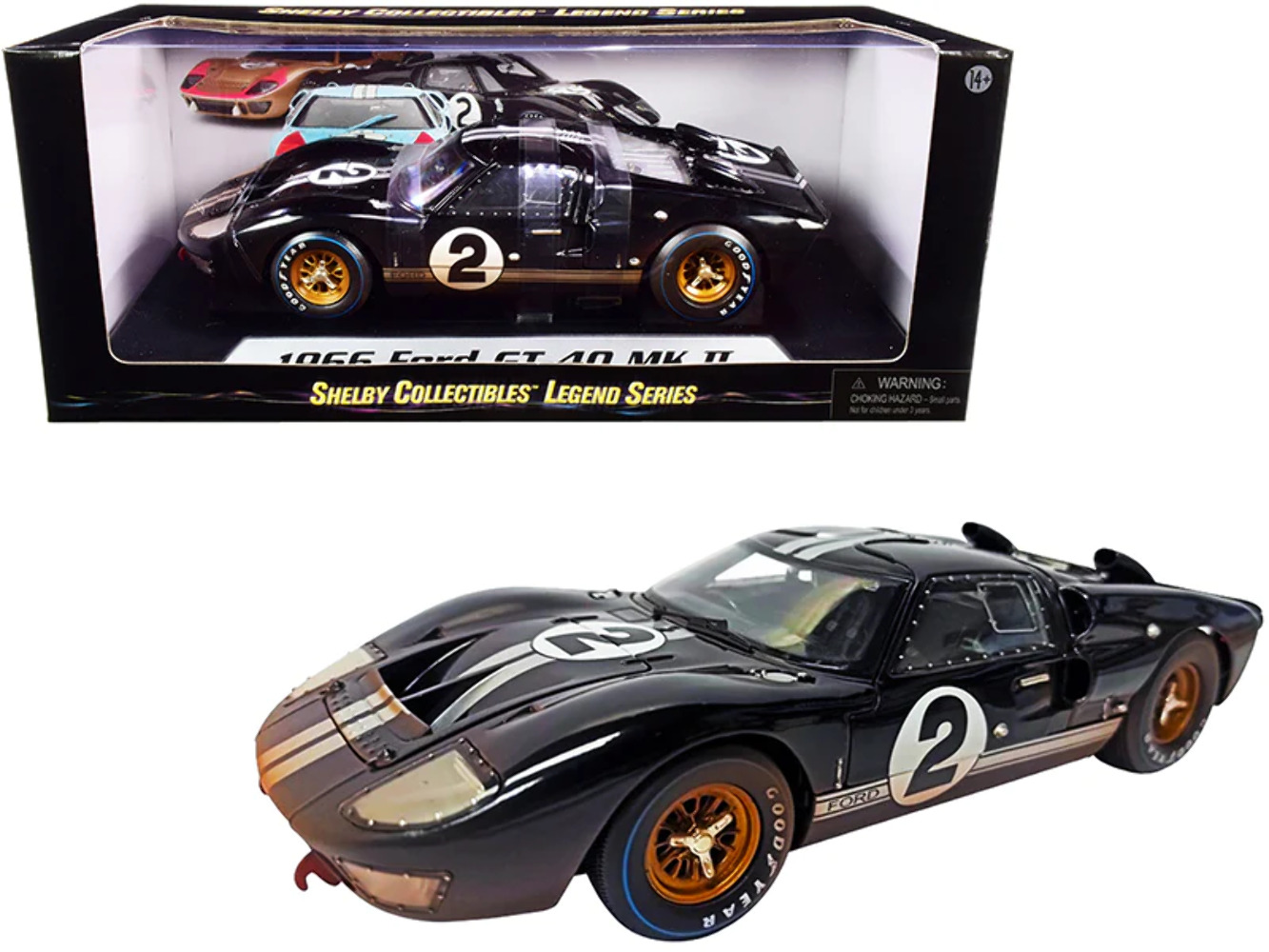 1966 Ford GT-40 MK II #2 Black with Silver Stripes After Race (Dirty Version) 1/