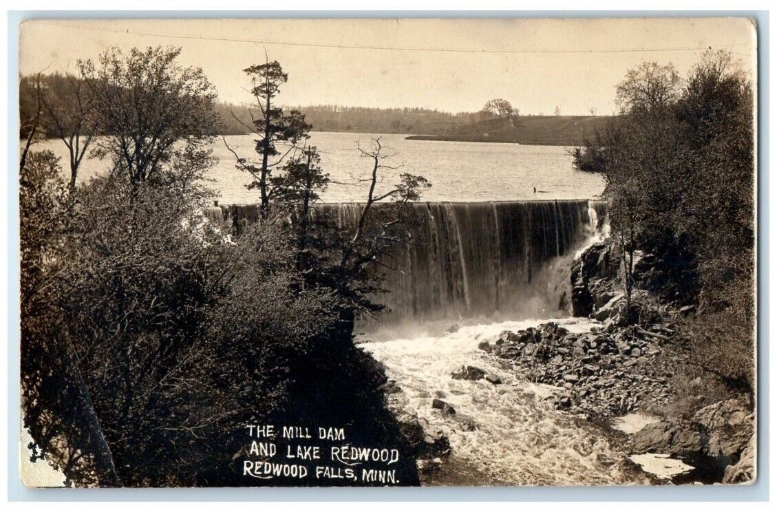 1915 The Mill Dam And Lake Redwood Redwood Falls MN RPPC Photo Postcard