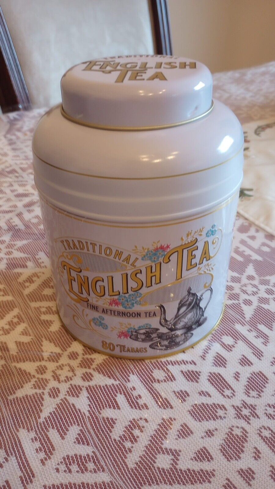 Tin Can Victorian Retro Style Traditional English Tea Round Pink-Mint Empty