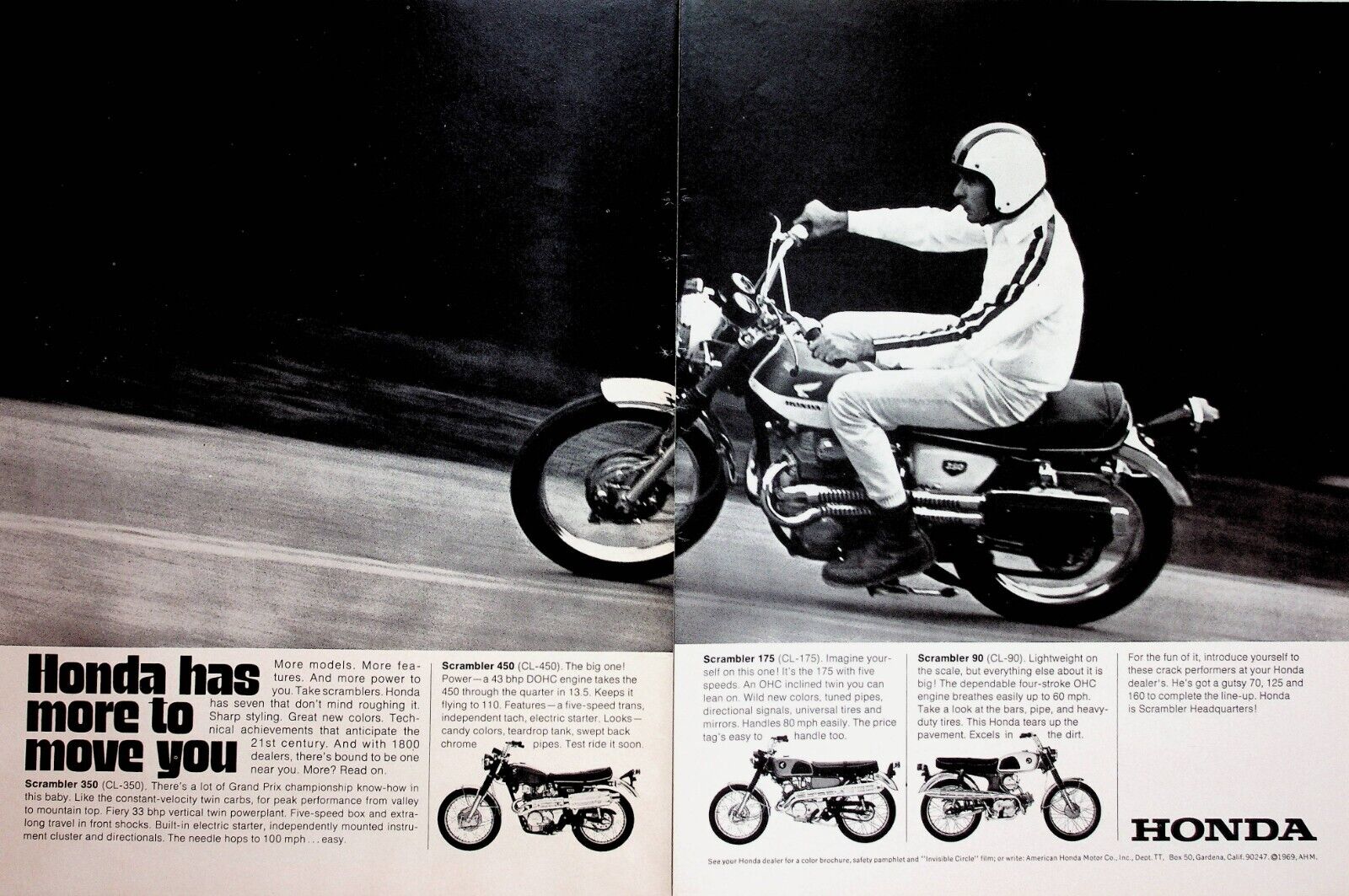 1969 Honda CL350 - 2-Page Vintage Motorcycle Ad