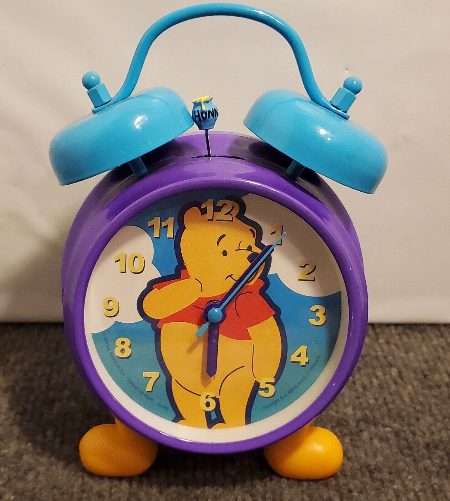 Vintage Disney Winnie The Pooh Clock Twin Dual Bell Analog Alarm Tested