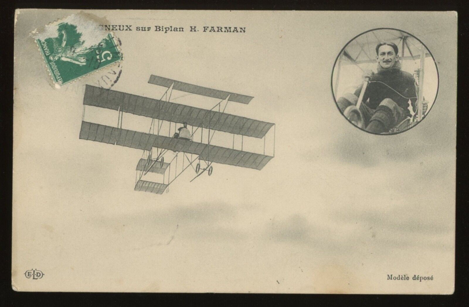  1909 France Pioneer Aviation HENRI FARMAN Aeroplane Airplane  Postcard
