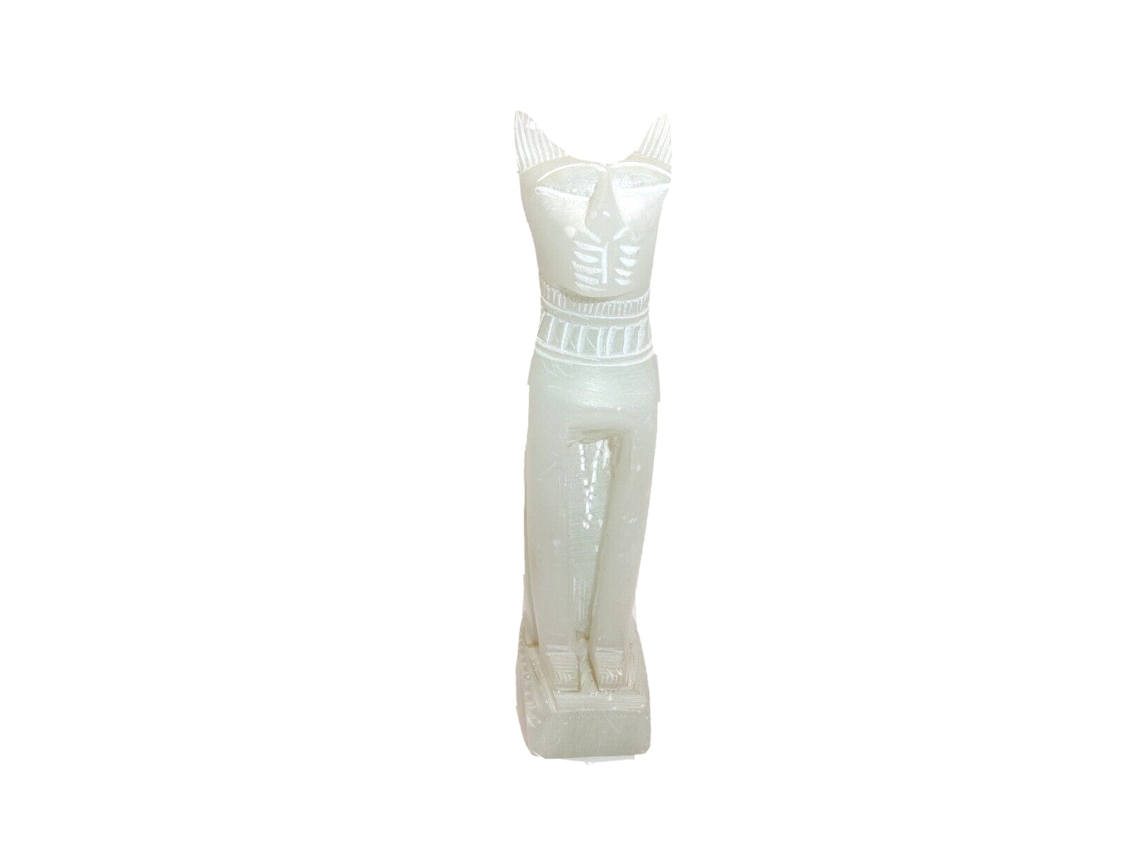 Vintage Egyptian Style Cat Statue Figurine White Heavy Stone Carved 5 1/2 inches