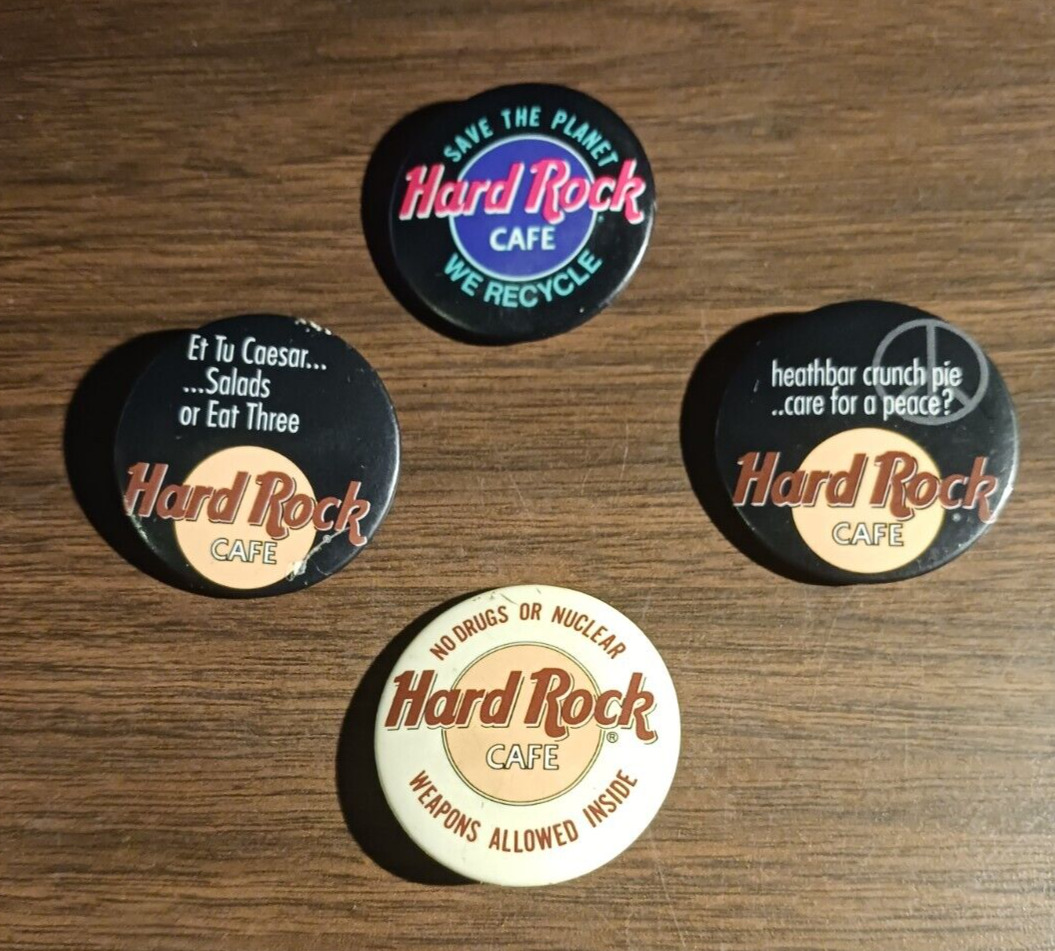 Lot of 4 Button Pins Vintage Hard Rock Cafe Collectible Pinback Pin No 2 Same