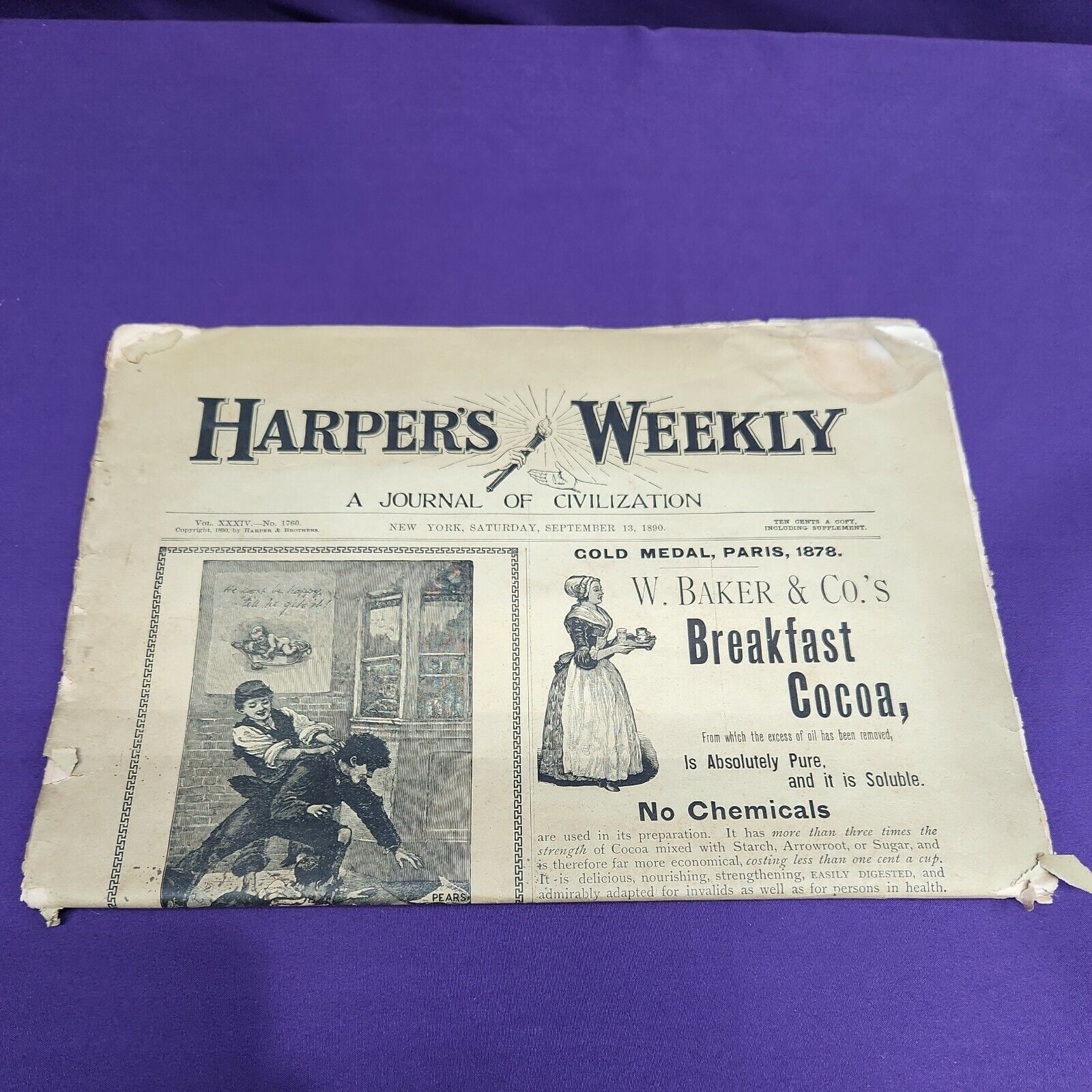 Harpers Weekly Newspaper 1890 No. 1760 Antique Original not repro. shows wear 